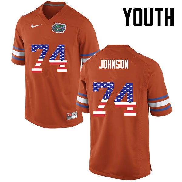 Florida Gators Youth #74 Fred Johnson College Football Jersey USA Flag Fashion Orange